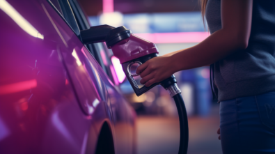 une personne remplit le réservoir de sa voiture avec du carburant