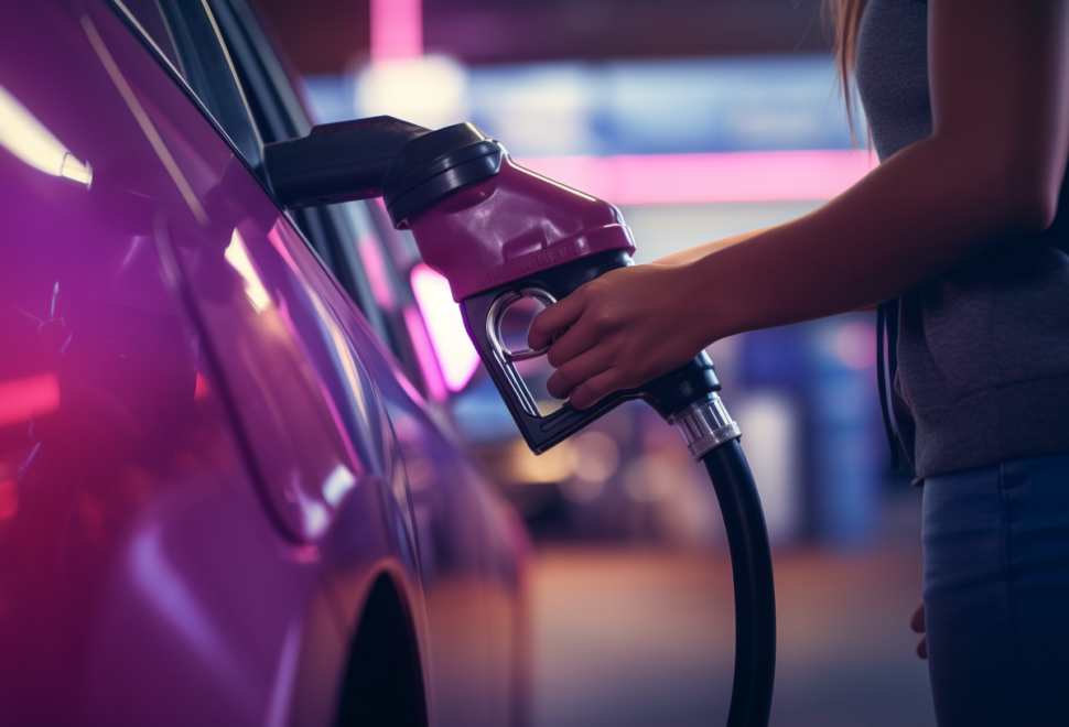 une personne remplit le réservoir de sa voiture avec du carburant
